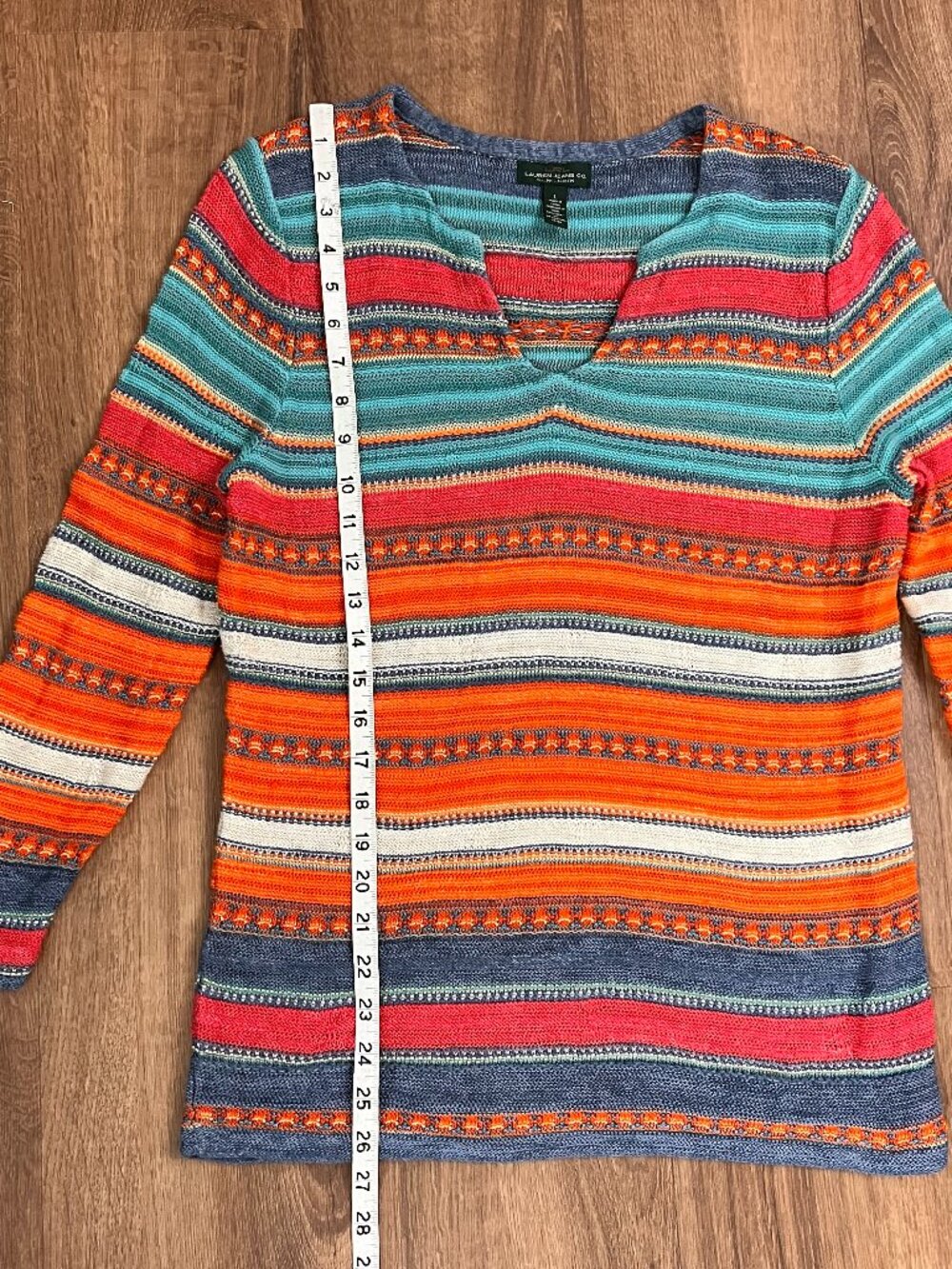 Ralph Lauren LRL Stripe Southwestern Linen Blend Sweater Sz L - Picture 6 of 8